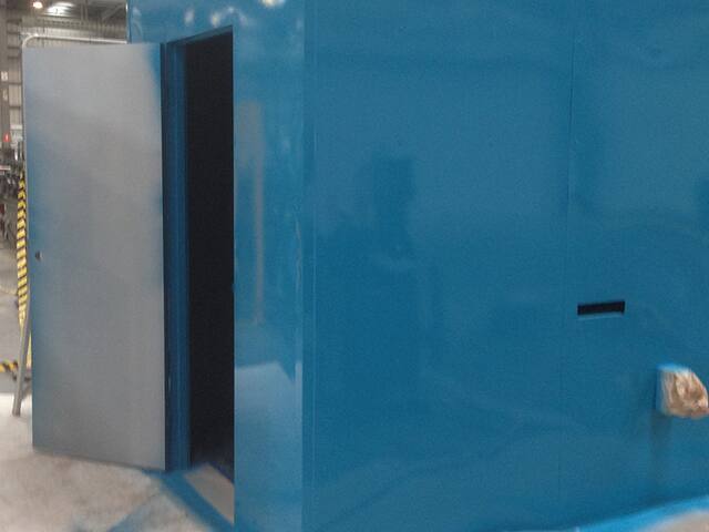 Industrial fit-out. Painted fit-out elements in a warehouse.
